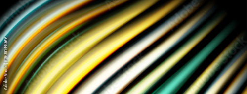 Abstract lines create dynamic visual effect. Colors blend, forming curved patterns against dark background. Brightness contrasts sharply.