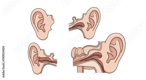 Anatomy of the Human Ear: External, Middle, and Inner Ear Cross-Sectional Views
