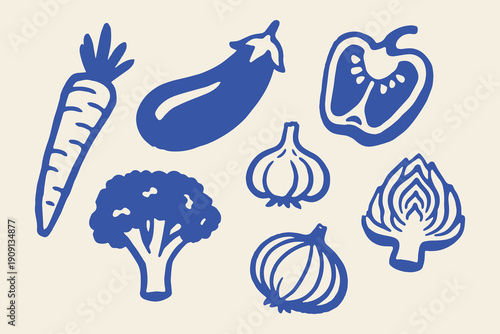 Vegetable doodle icons set hand drawn vector illustration