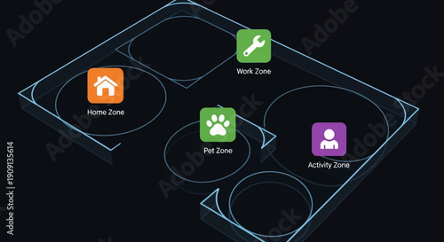 Smart Home Zones Concept with Icons on Floor Plan