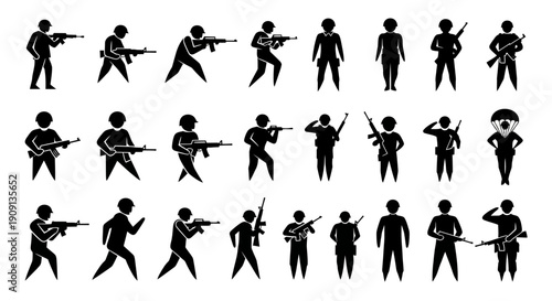 Soldier Silhouette Vector Set, Army Icons