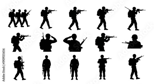 Soldier Silhouette Vector Illustration Set