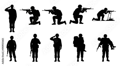 Soldier Silhouettes in Action Poses