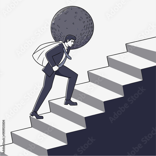 Uphill struggle with a heavy burden.

