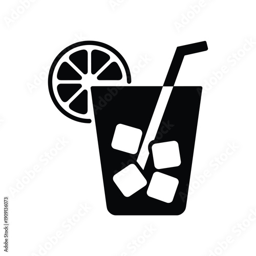 Refreshing drink with ice and lemon slice