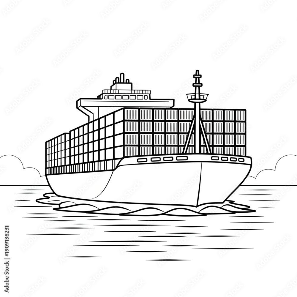 Obraz premium Cargo ship illustration vector style coloring page 