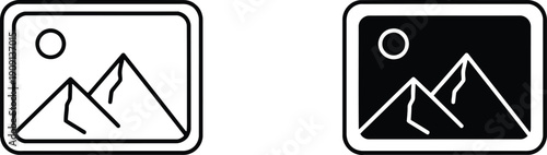 Frame with mountain and sun black white