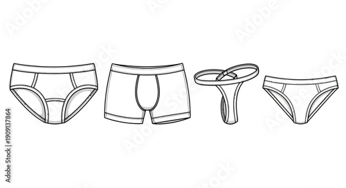 Assortment of Men's Underwear Styles: Briefs, Boxers, Thong, and Bikini