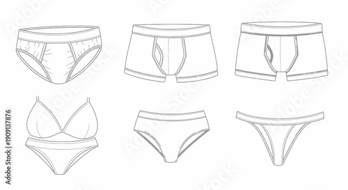 Assortment of Underwear Styles: Briefs, Boxers, Bikini, Thong, Bra