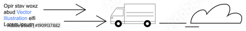 Logistics, express delivery, cloud computing, transportation, digital services, network connectivity. Arrows pointing to a truck and a cloud. Logistics and express delivery concept
