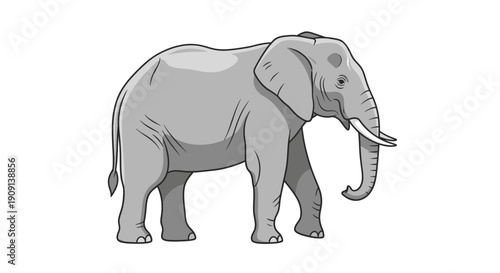 A large elephant standing in a plain, viewed from the side, illustration style, simple background, gentle posture