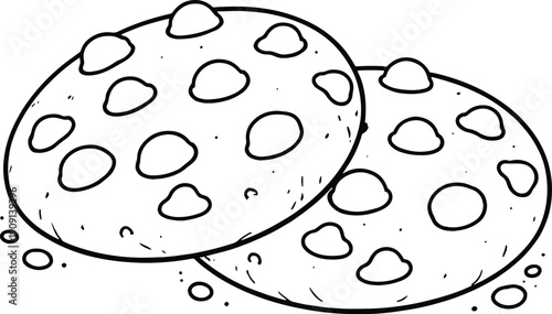 Two round cookies with irregular shapes and scattered crumbs food sweet