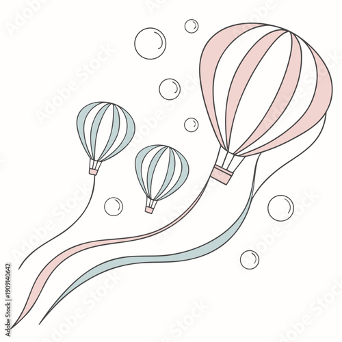 A colorful hot air balloon ride with bubbles