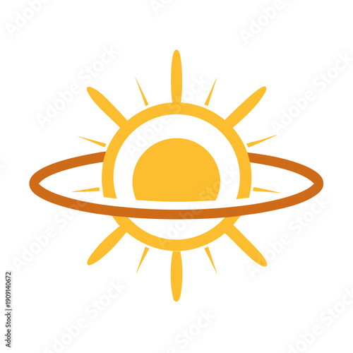 A yellow sun with an orange ring around it