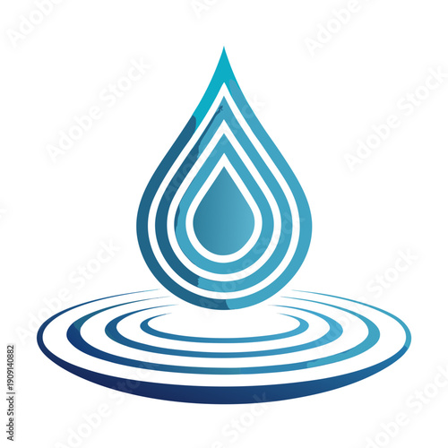 A blue water drop logo with ripples
