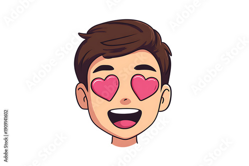 Cartoon boy with heart eyes expression of love and affection