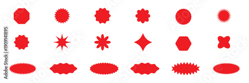 Set of red starburst and sunburst sale badges_best price, quality mark and discount sticker tags vector