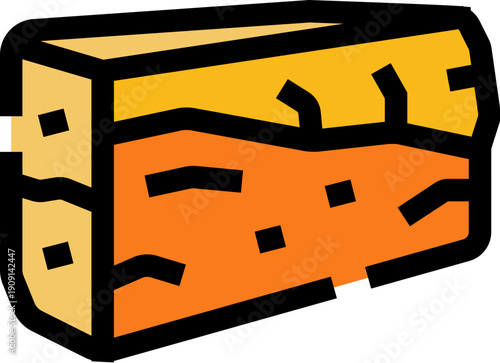 Yellow and orange cheese block vector illustration representing a dairy product. This icon is suitable for food and beverage concepts, cooking, ingredients, and grocery store themes