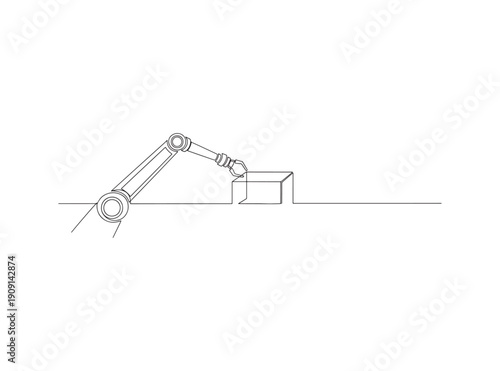 Industrial robotic arm assembling a cube in a minimalistic style