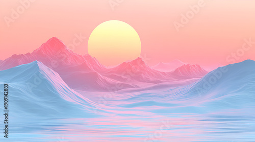 Dreamscape Sunset over pastel mountains