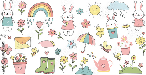 Colorful whimsical illustrations of various objects and animals for children