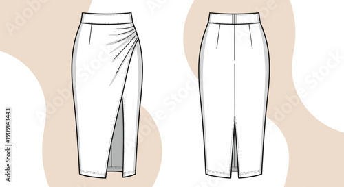 Fashion Forward Pencil Skirt Flat Sketch: Elegant Design for Pattern Making and Apparel Design Professionals, Versatile Mockup for Designers