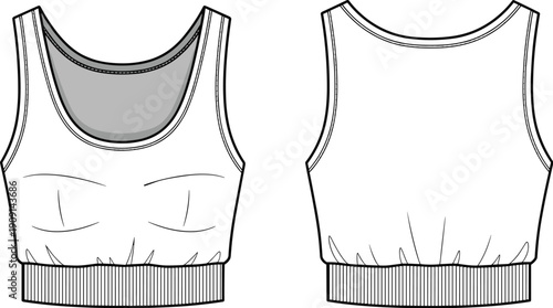 Technical Fashion Flat Sketch of a Women's Sleeveless Crop Top: A Design Template for Apparel Creation and Fashion Industry Professionals