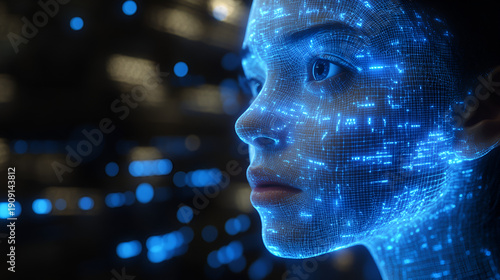 Digital Woman Futuristic face profile view
