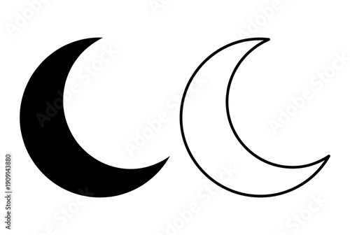 Crescent moon shapes in black and white outline on transparent background