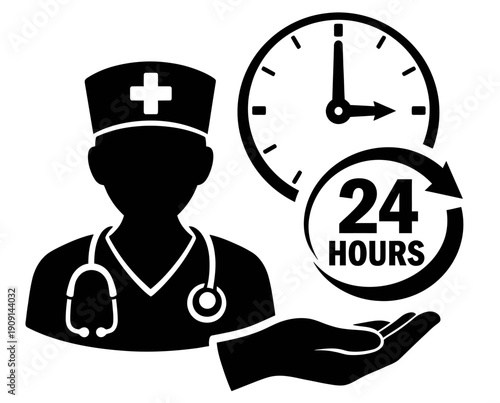 24 hour medical service doctor nurse healthcare support availability icon