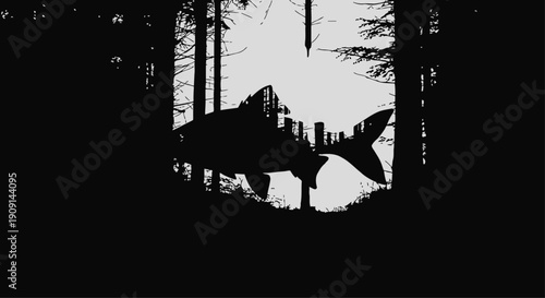 Fish Swimming in Dark Forest Pond