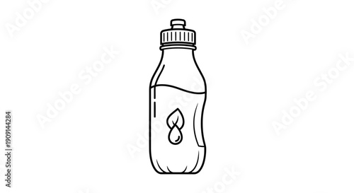 Water bottle with drop icon and cap, line art, isolated on white background