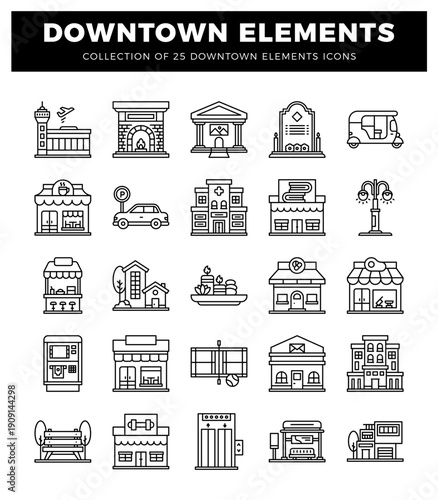 downtown element icons in black and white