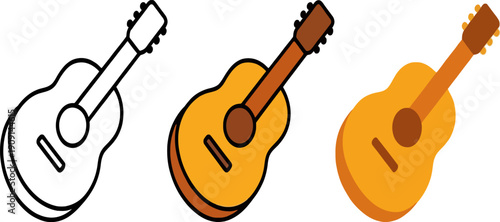 Three acoustic guitars in different styles and colors