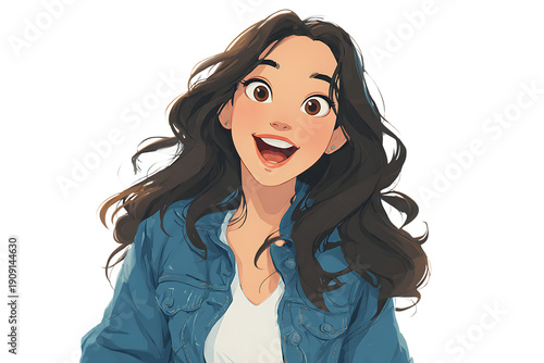 Cartoon illustration of a young woman with a denim jacket