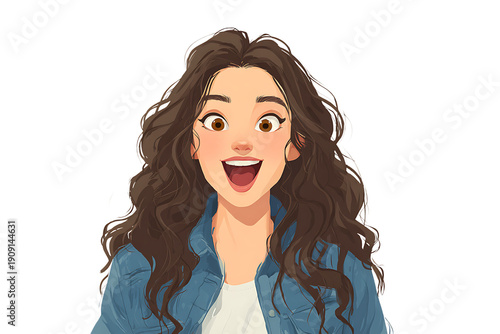 Cartoon woman is excited and surprised with mouth open