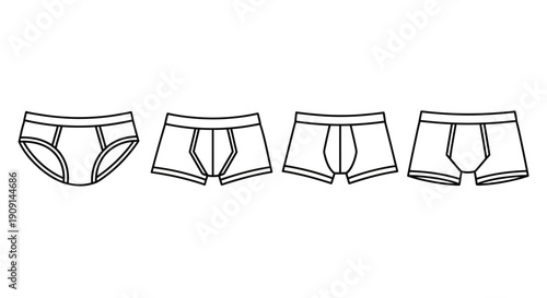 Variety of Men's Underwear Styles: Briefs, Boxers, Trunks - Line Art Icon Set