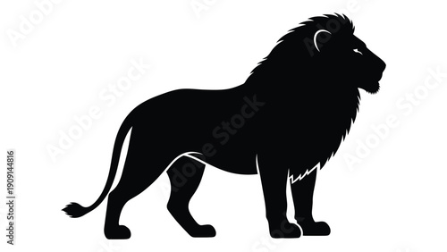 A majestic black silhouette of a lion standing tall and proud in a natural setting isolated on white background, Vector
