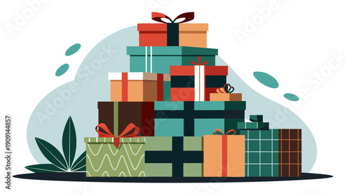 Clean silhouette of a stack of holiday gifts, isolated on white, representing presents and seasonal giving.