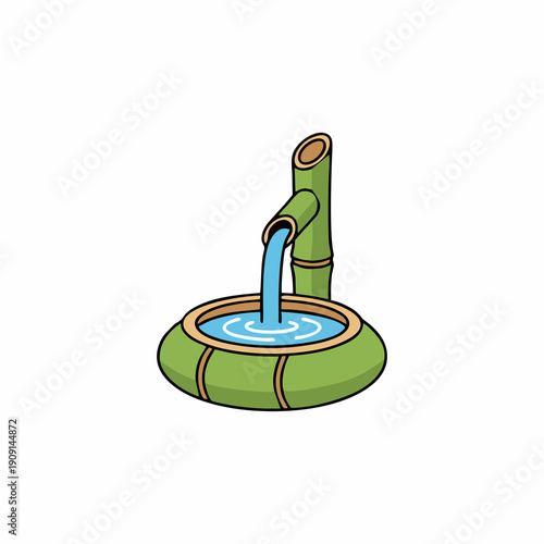 Bamboo Water Fountain Zen Garden Illustration isolated on White Background