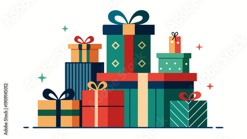 Isolated silhouette of a stack of holiday gift boxes, perfect for adding a festive touch to winter designs.