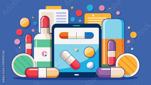 Conceptual vector illustration of various tablets and capsules, isolated on a white background, symbolizing medication and health.