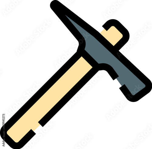 Pickaxe or rock hammer tool with a black outline and beige handle, representing general construction, archaeology, mining, or geology work on a clean white background