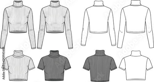 Cropped Turtleneck Fashion Design Template: A Versatile Vector Mockup for Knitwear Designers and Apparel Manufacturers, Showcasing Front and Back Views for Realistic Presentations
