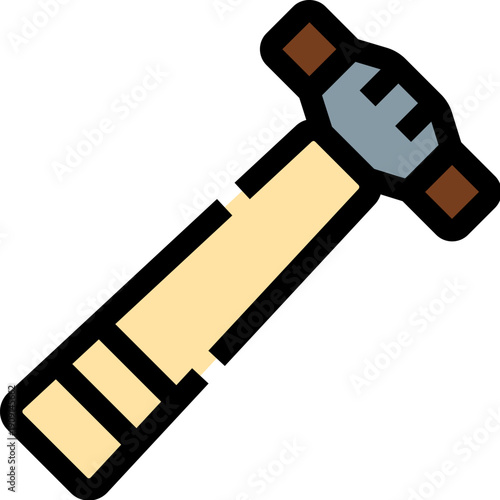 Isolated flat illustration showing a cross peen hammer, essential manual tool for blacksmithing, metal work, construction, or general repairs and crafting projects