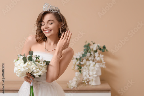 Young bride with tiara and ...