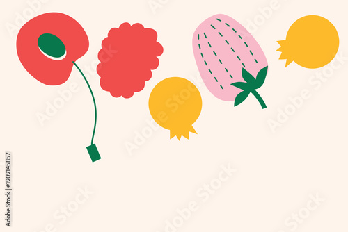 Art & Illustration Tropical Fruits Flat Vector Banner for Summer Market Promotion and Food Advertising