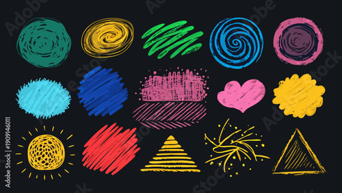 A collection of childish vector charcoal scribble textures, ideal for creating a unique, hand-drawn artistic background.