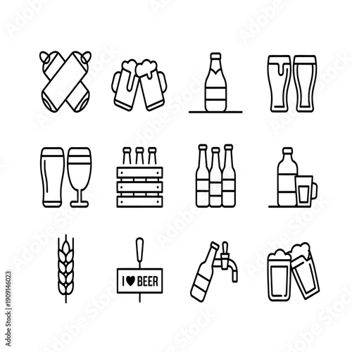 Collection of beer related icons and symbols