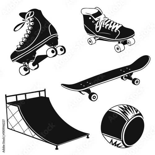 A set of skateboarding equipment illustrations